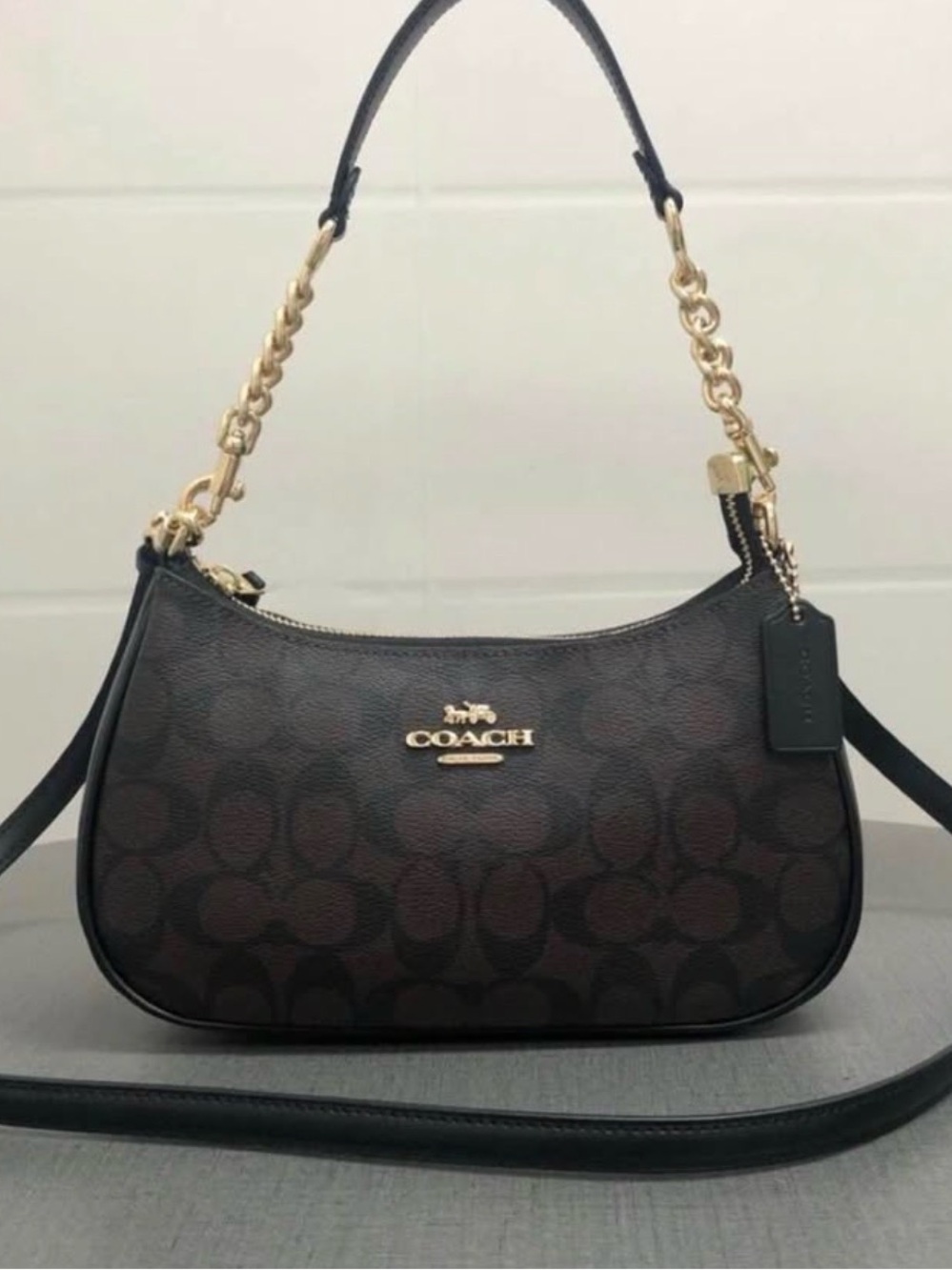 Coach Brown and Black Signature Canvas Crossbody Bag